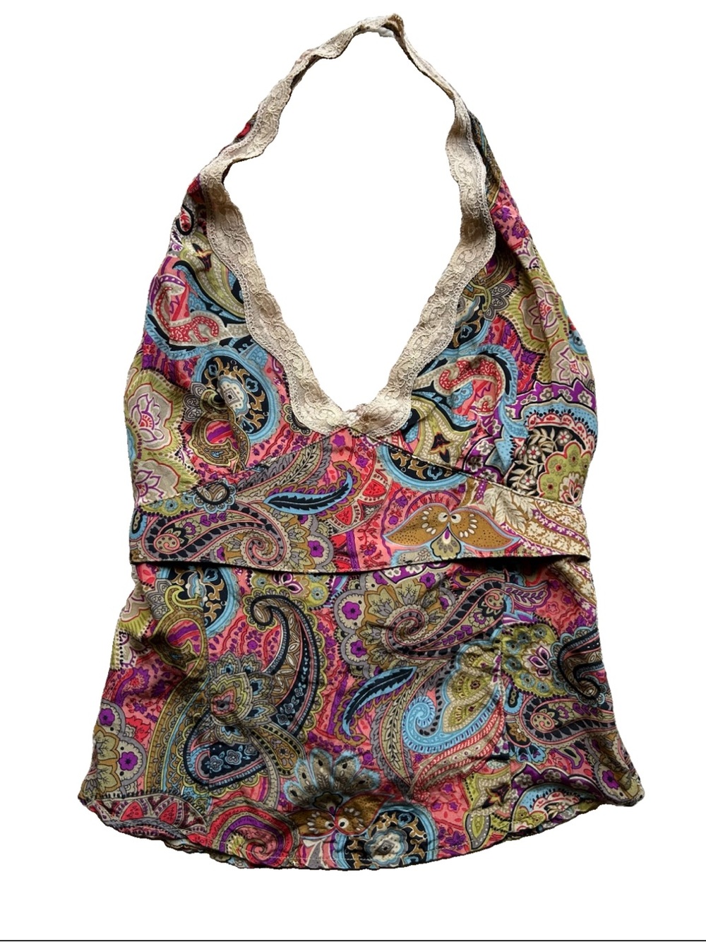 Vtg Y2K Bebe Silk Babydoll Top M Camisole Fairy Paisley Lace Boho Festival 2000s - Picture 3 of 9